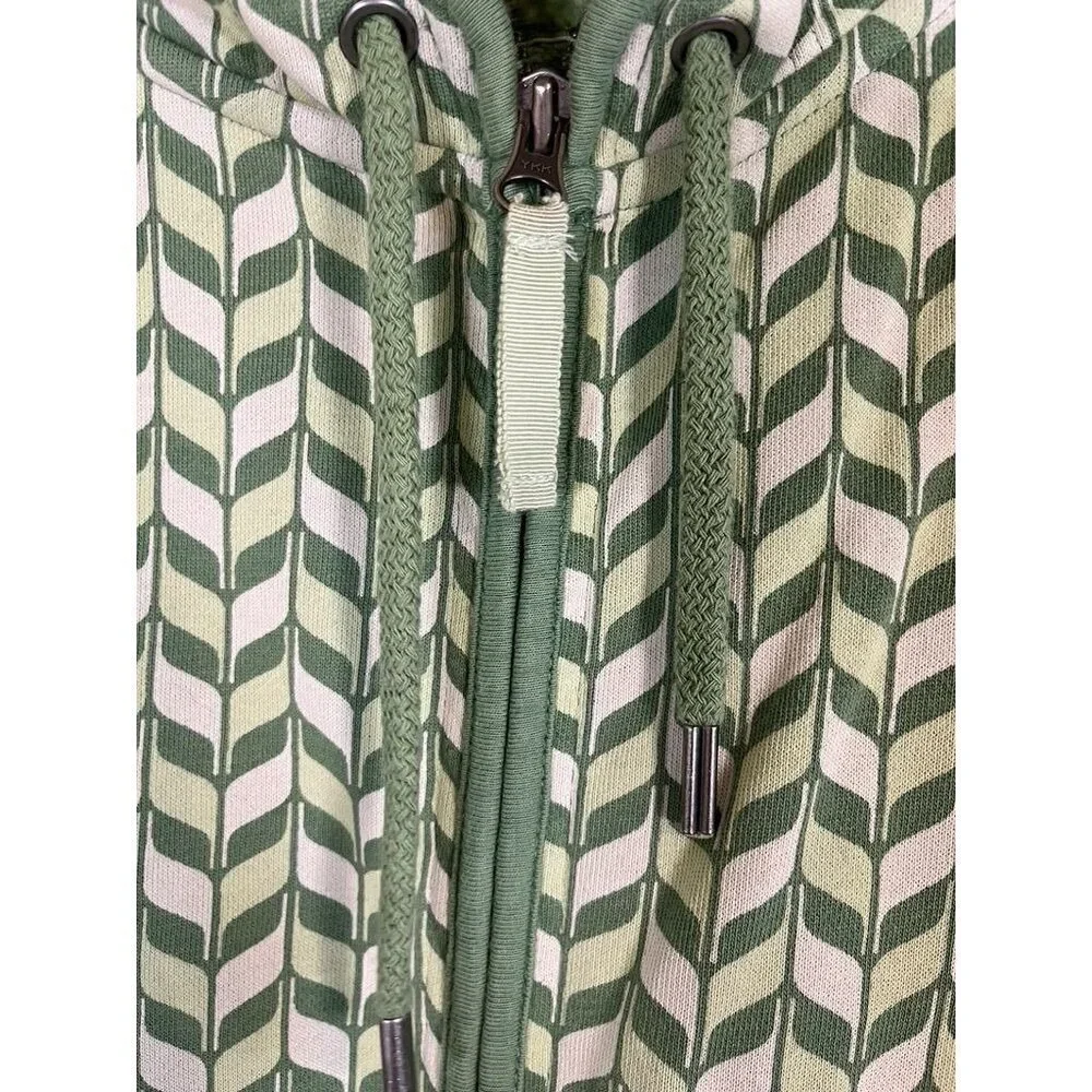 Retro Hoodie Sweatshirt 2X Green Full Zip Chevron Skater Grunge Streetwear 80s - Picture 6 of 10